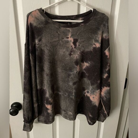 Women’s Jessica Simpson Rainey Tie-Dyed Top / Sweatshirt Black / Pink Size L - Picture 1 of 6